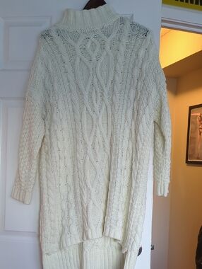 Cream Cable Knit Turtleneck Dress Sweater